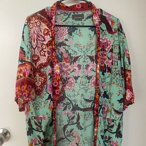 Anthropologie Duster/Long Throw - Blue/Red/Pink - One Size (fits M/L)